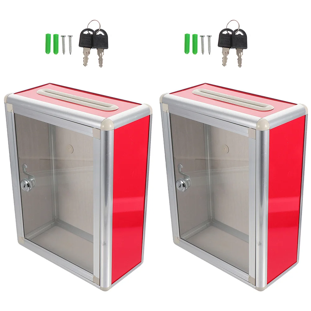 2 Buah Kotak Surat Transparan yang Dipasang di Dinding, Kotak Saran Logam untuk Ruang Kelas, Tempat Umum, Pengumpulan Dana, Pengumpulan Surat Suara