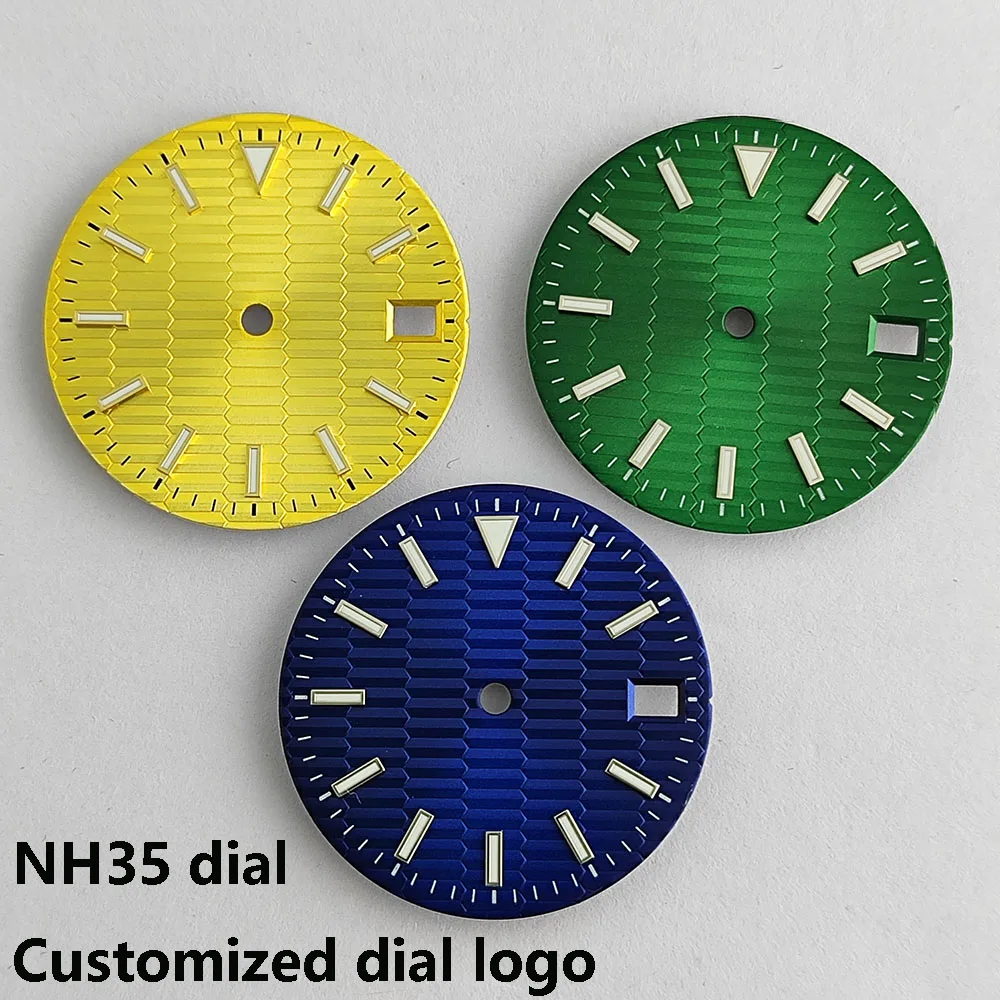 NH35 watch dial striped index suitable for NH35 movement yellow green  blue dial C3 dial 28.5mm dial NH35 hands