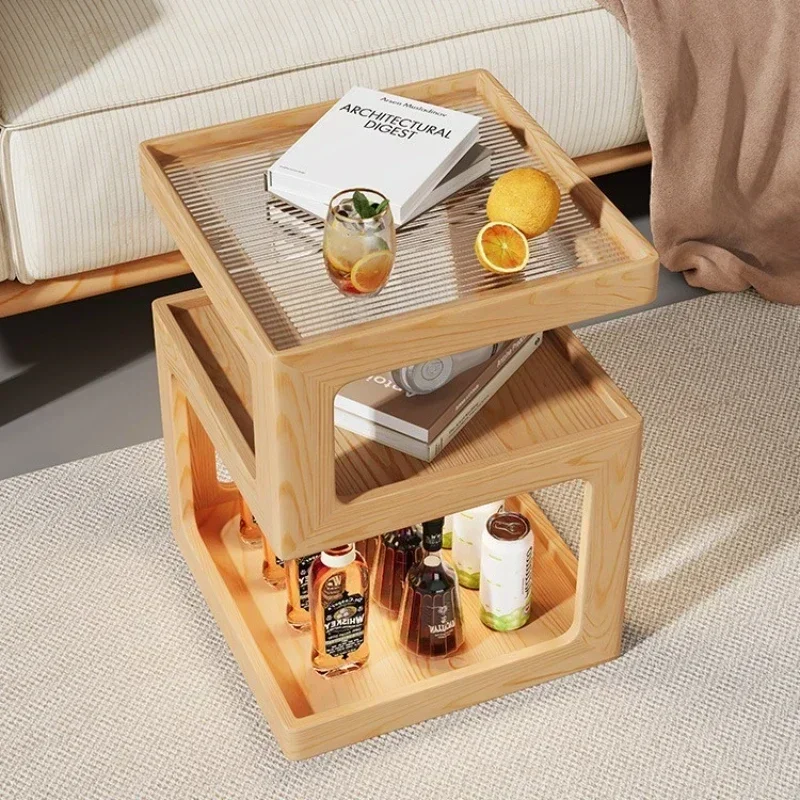 Modern Sofa side table Solid wood bedside table Bedside table with lamp Small coffee table