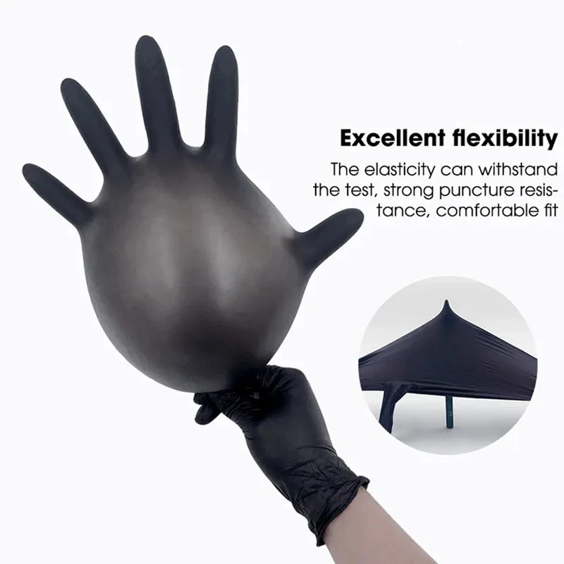 100PCS Black Nitrile Gloves Disposable Waterproof Gloves for Working Gardening Dishwashing Kitchen Tattoo Household Cleaning