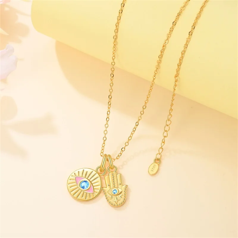 

925 Sterling Silver Demon's Eye Golden Necklace Sparkling CZ Zircon High Quality For Women Birthday Anniversary Jewelry Gifts