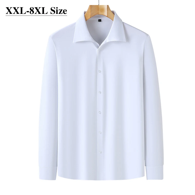 

Plus Size 6XL 7XL 8XL Men's Long Sleeved Shirt Business Casual Elastic Fashion Lapel Classic Solid Color Shirts Spring Autumn