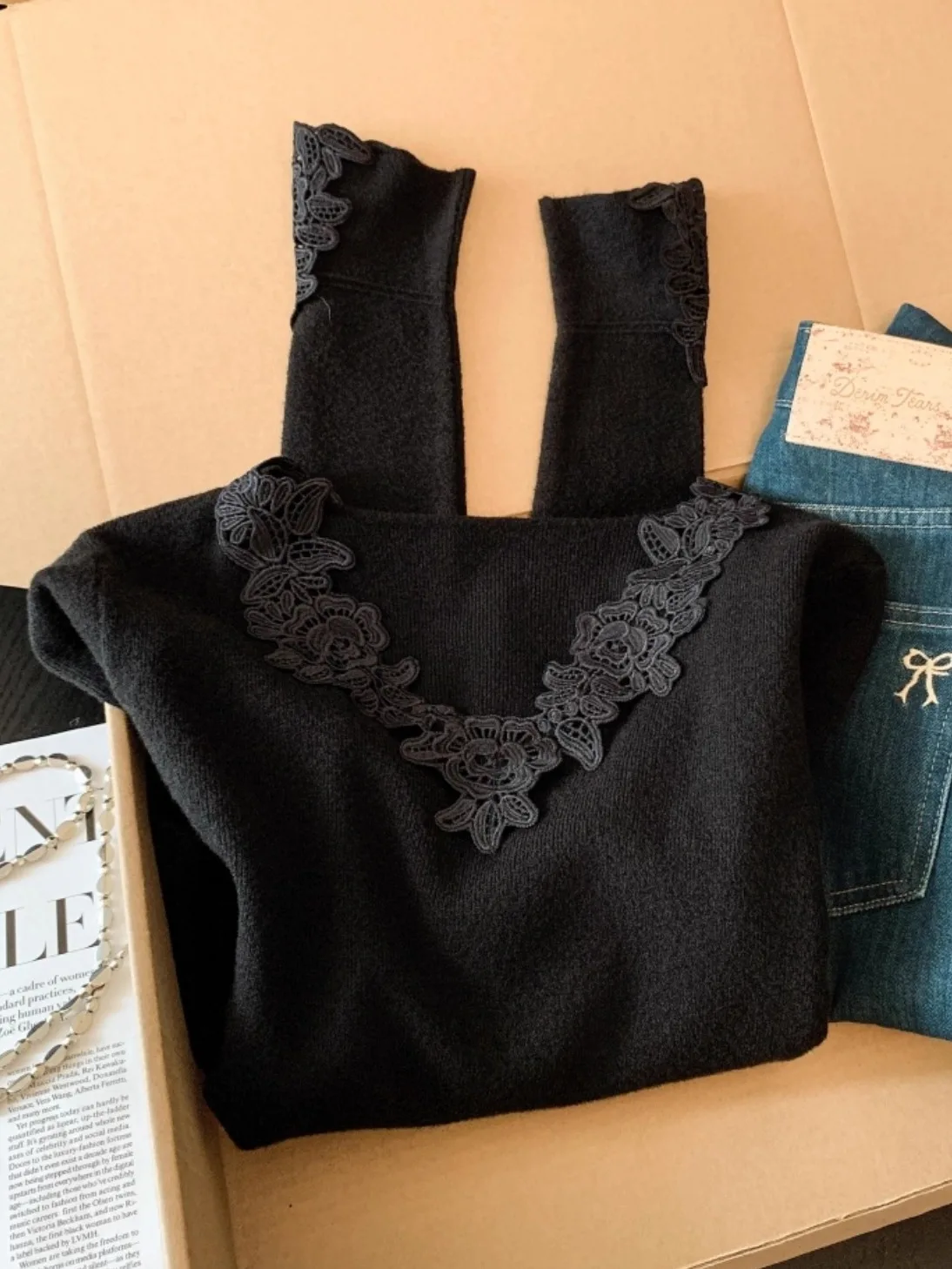 

Long Sve Lace Knitted Base irt Women's Slim Fit Inner Wear Autumn Winter Commute Sle Soft Double Knit V Ne Zipper Cl...