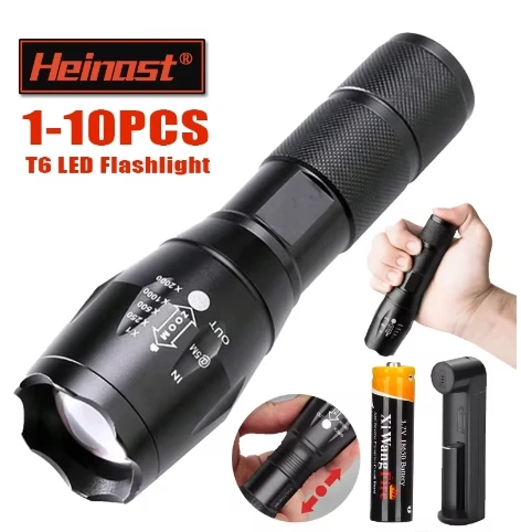 High Power T6 LED Flashlights Camping Torch 5 Light Modes Zoom Light Aluminum Alloys Waterproof Material External 18650 Battery