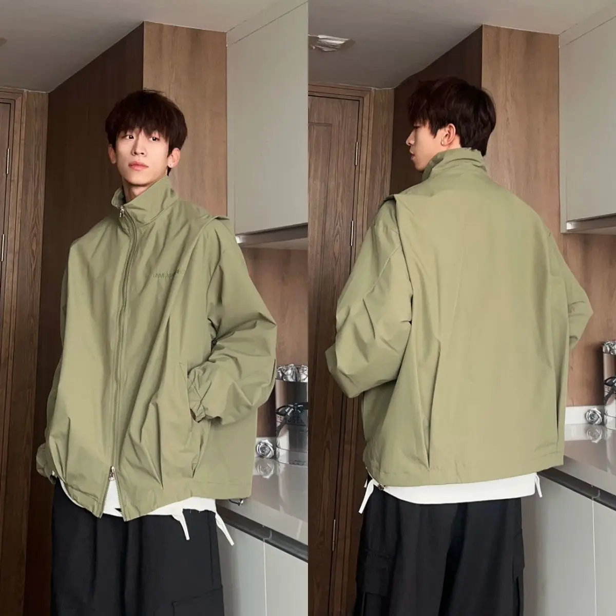 

Mens Jacket Coat Reflective Yellow Phosphorescent Night Urban Downtown Entertainment Bar Club Party Youth Hip Boy Streetwear Ins