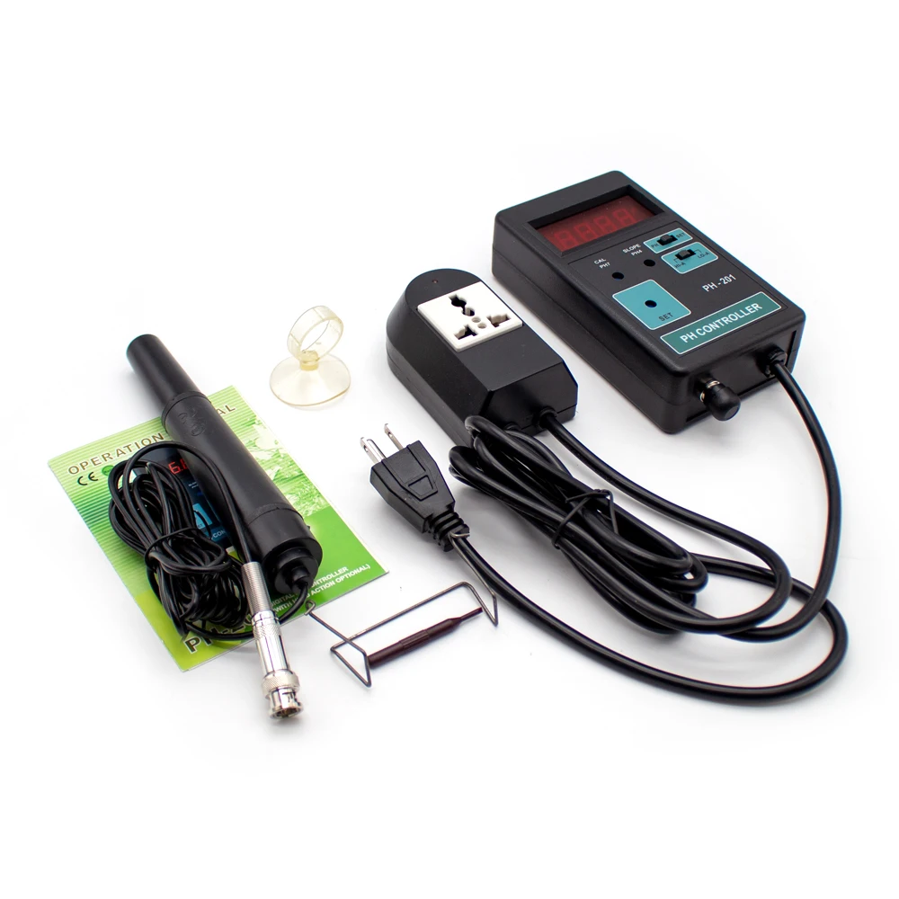 PH-201 Digital LCD Display PH CO2 Controller Meter Aquarium Fish Tank 0.00~14.00PH Range + Switched Socket AC 100-240V