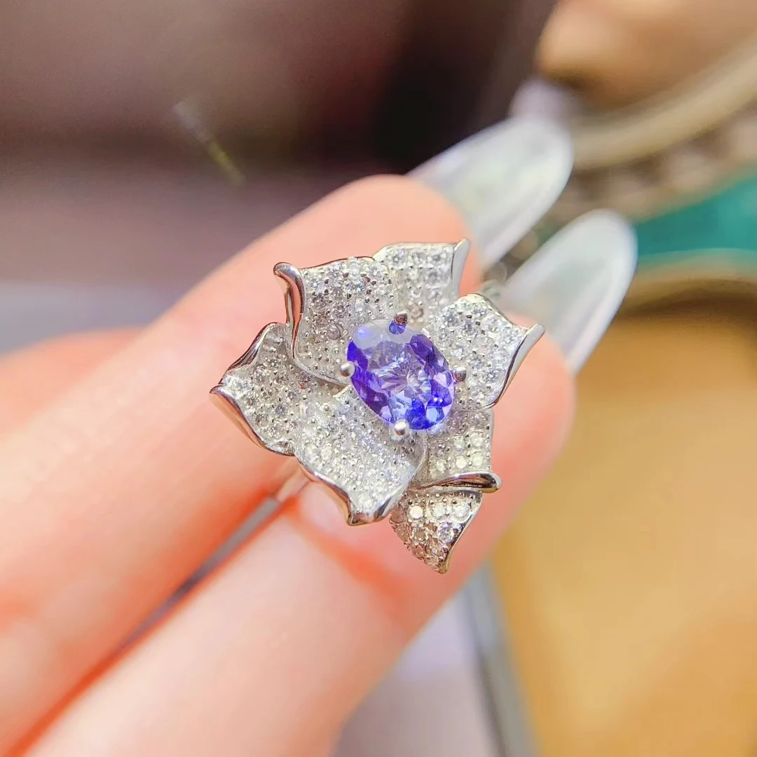 

Adorable 925 Silver Tanzanite Ring for Party 5mm*7mm 0.7ct Natural Tanzanite Jewelry 18K Gold Plated Silver Gemstone Jewelry