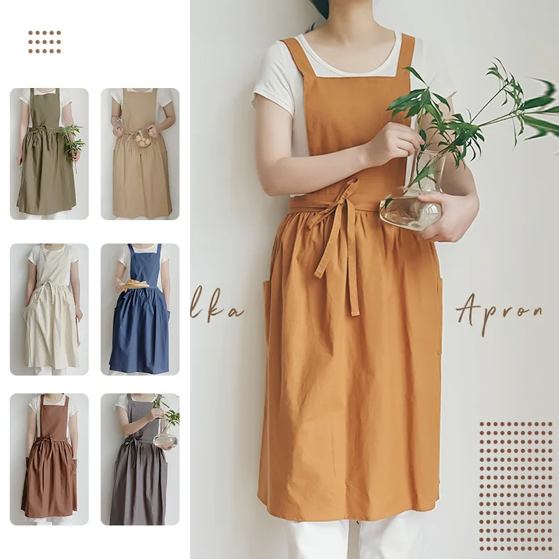 Cotton waterproof cotton linen pleated beautiful apron  for kitchen cotton linen art vest waist skirt work uniform