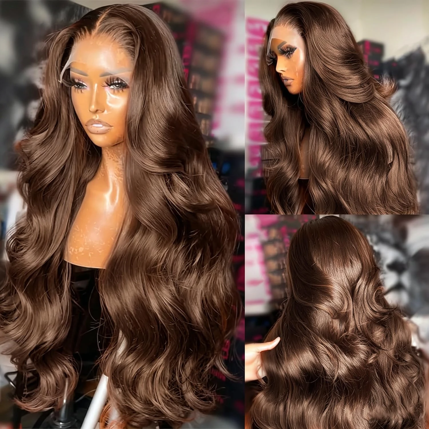 13x6 Chocolate Brown HD Lace Front Human Hair Wigs Body Wave Human Hair Wig 34 Inch 250Density Colored Human Hair Wigs For Women
