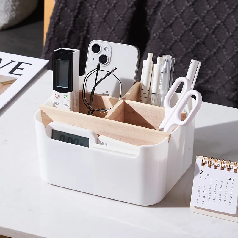 

Household compartment storage box, desktop miscellaneous sorting box, student ins bamboo and wood remote control storage box