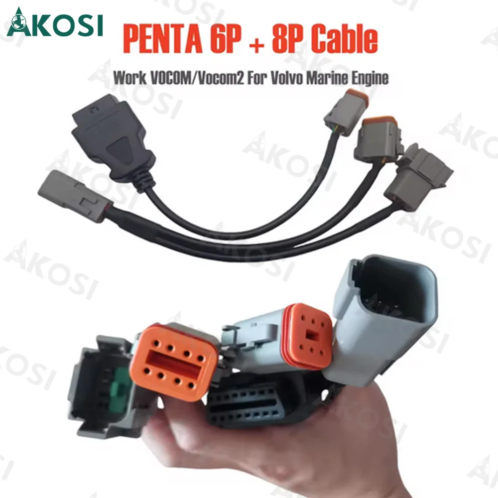 Cable de diagnóstico OBD2 para motores marinos, 6 + 8 pines, para adaptador de herramienta de escaneo Vocom Vodia, piezas industriales Penta