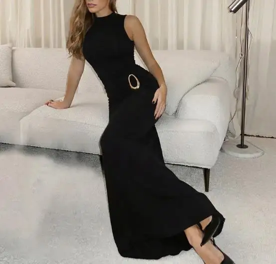 

Women Dresses 2026 Spring Summer New Solid Color Fashion High Waist Twisted Sexy Backless Backpack Hip Slim Fit Long Dress