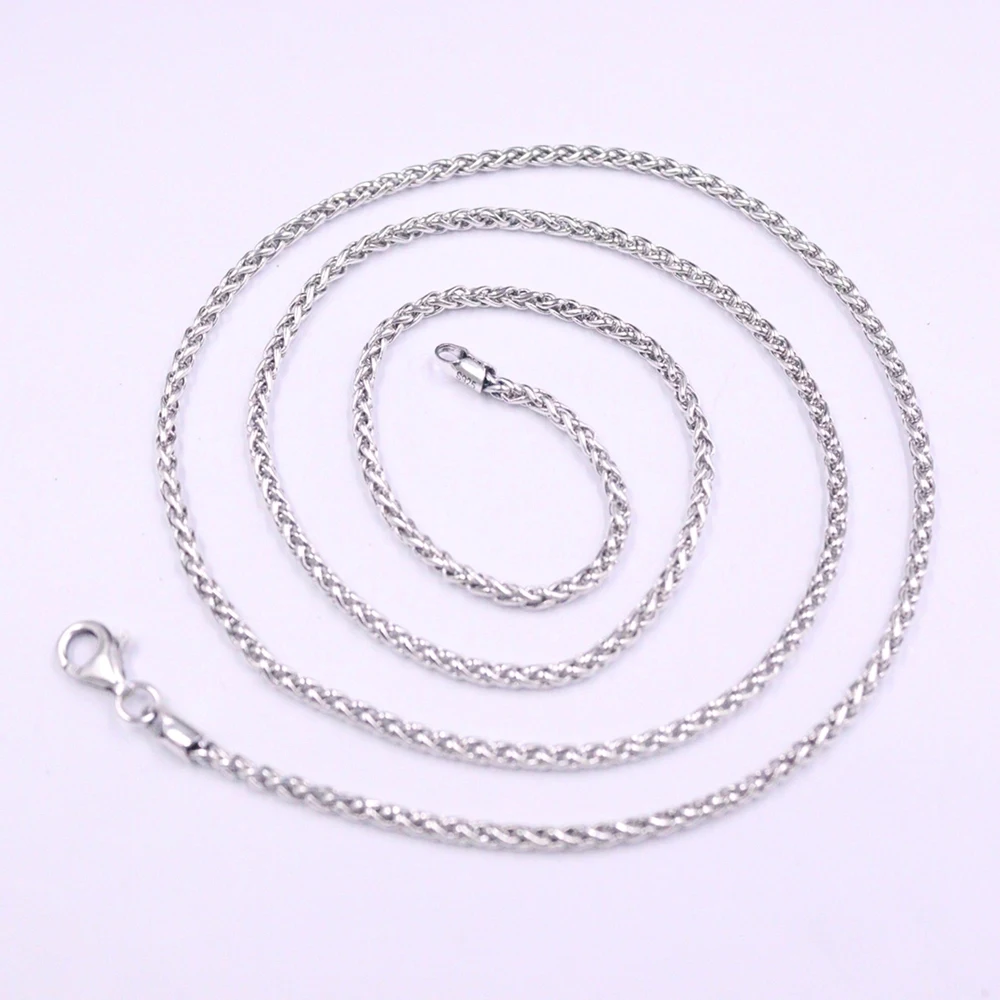 Real Solid 925 Sterling Silver Chain Men Women Lucky 2mm Wheat Braided Necklace 7-8g/50cm