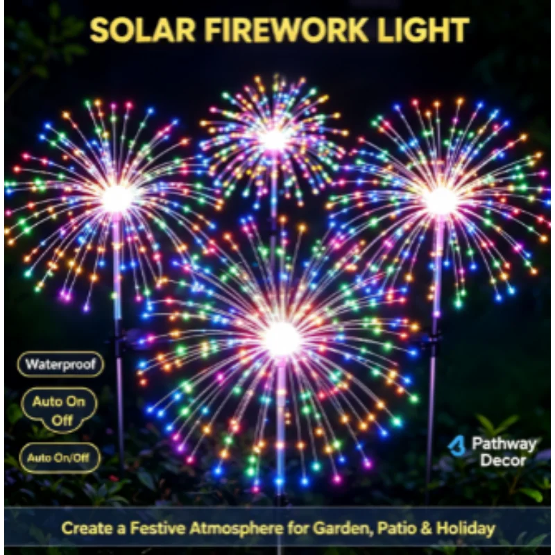 90LEDs Solar Fireworks Light Outdoor Waterproof Solar Light 8 Lighting Modes DIY Starburst Fairy Light Holiday Decorative Lights