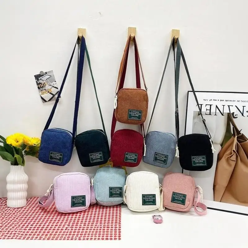 Corduroy Small Crossbody Bag Adjustable Strap Multiple Color Options For Daily Use Travel Shopping
