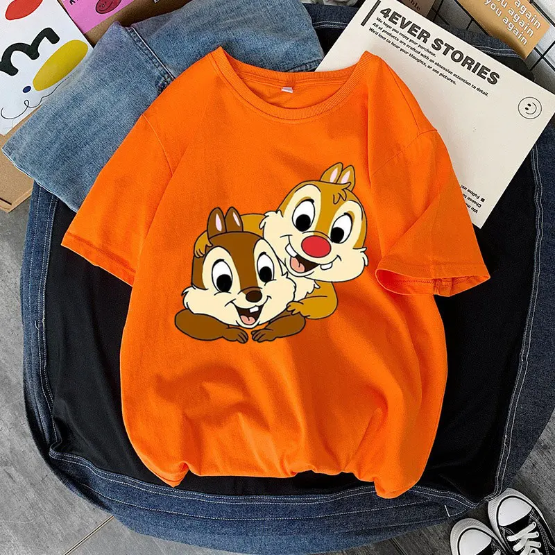 Chip \'n\' Dale Cartoon Anime Men T-shirt Summer Short Sleeve Casual Women T Shirts 2024 New Casual Couple Tee Tops Clothes