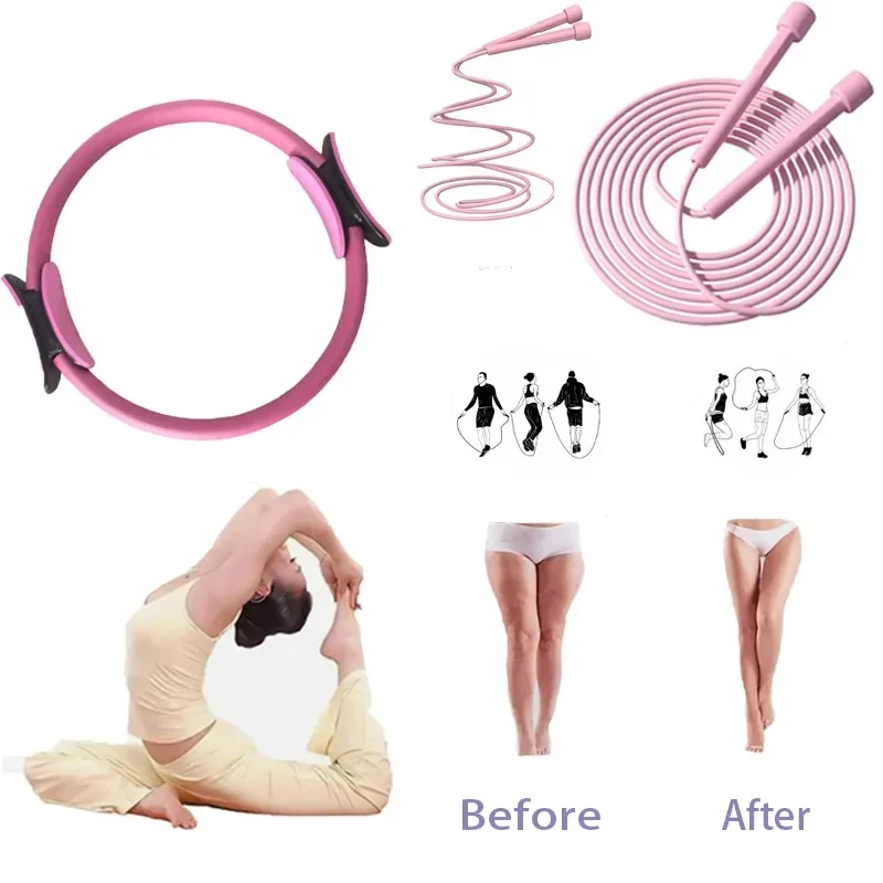 Pilate Hoop Skipping Rope Set Portable Yoga Fitness Accessories Pelvic Floor Muscle Repair Yoga Wheel Sports Training Tools