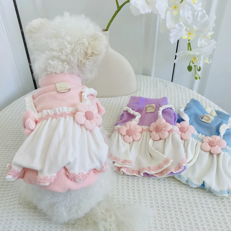 

Winter Warm Puppy Dog Clothing Fashion Cute Pink Blue Thick Plush Princess Dress For Small Medium Dog Chihuahua Pet Dog Clothes