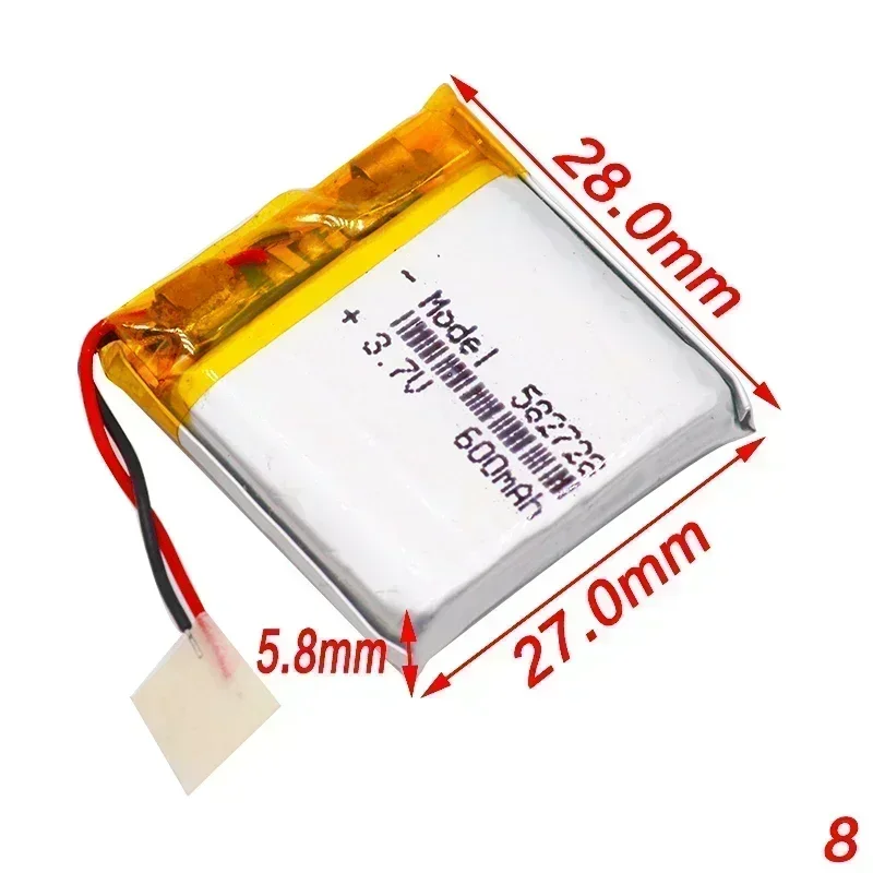 2 pièces.3,7 V 600 mAh 582728   Batterie Rechargeable Li-Po Li Ion au Lithium polymère, cellules Lipo pour haut-parleur Bluetooth, PDA, ordinateur portable, GPS