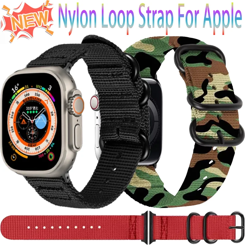 Correa de nailon para Apple Watch 49mm 45mm 44mm 41mm 40mm 42/46mm pulsera duradera de tres anillos iWatch Ultra 2 11 10 9 8 7 6 5 4 Correa