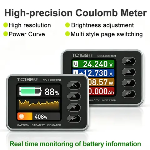 TC169-SE Battery Tester Coulomb Counter Meter 6-60V Vehicle Battery Capacity Tester for for E-bike/Balance Car/Cleaning Machine