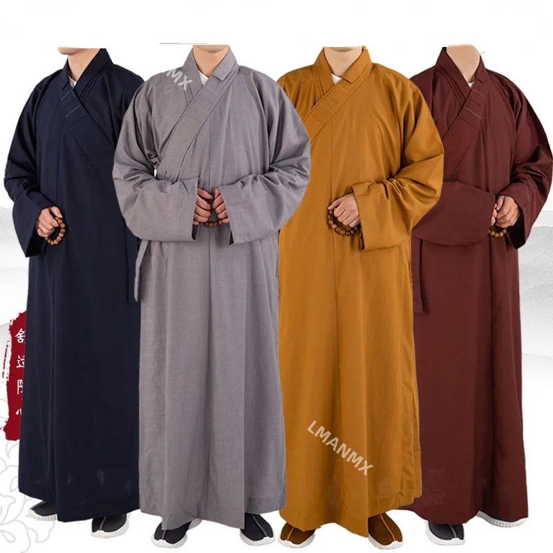 Traditional Chinese Clothing Long Robes for Buddhism Monk Buddhist Clothing for Adults Men Haiqing Meditation Gown