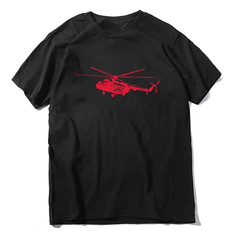 Summer Men's  Short Sleeve Cotton Print Mi-8 Helicopter  Casual Shirt Cool Tees Tops Streetwear