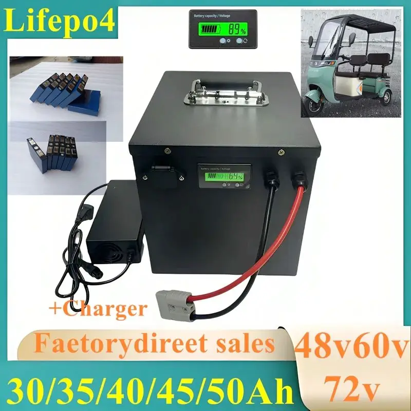 

Rechargeable Lifepo4 Battery for E-Bike Scooter 48V 60V 72V - 35Ah 40Ah 45Ah 50Ah Electric Bicycle with 5A Charger