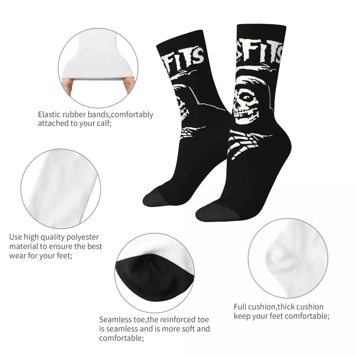 Funny Misfits Skull Football Socks Polyester Crew Socks for Unisex Sweat Absorbing