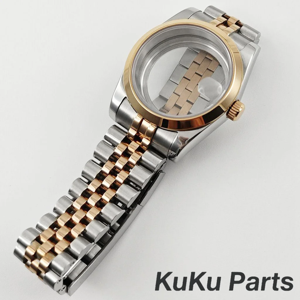 36mm/40mm cristal de safira prata rosa caixa de relógio para nh34 nh35 nh36 nh38 nh70 eta2824 movimento 28.5mm dial jubileu pulseira