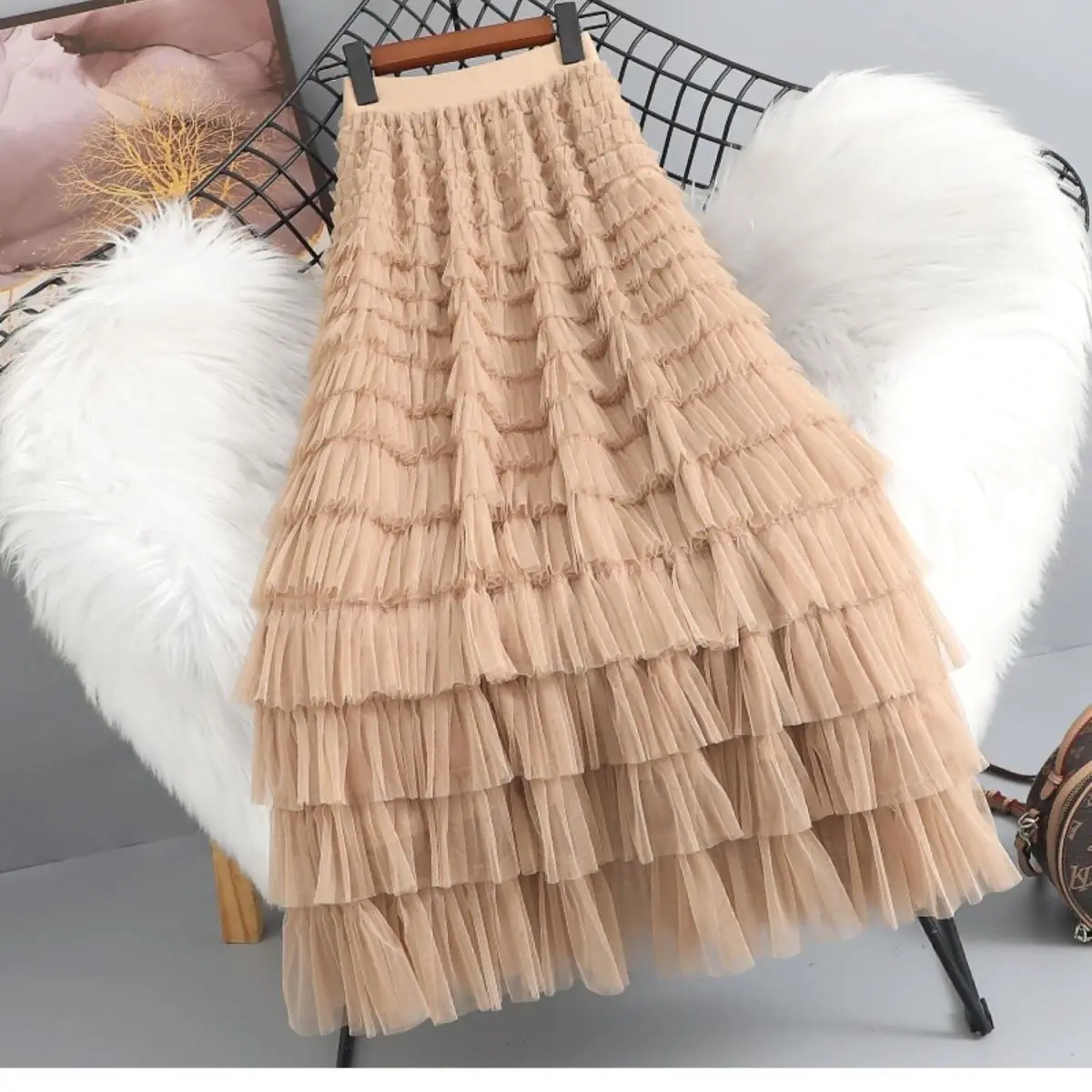 High End Mesh Half Skirt for Women in Spring and Summer 2024 New High Waisted Layered Cake Skirt, Medium Length Skirt