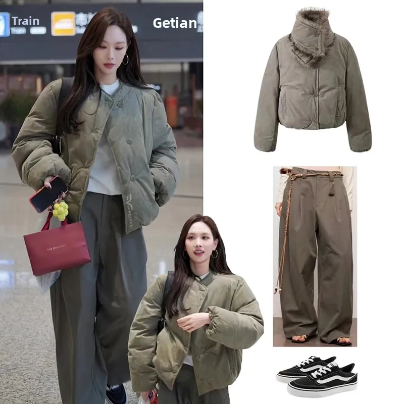 

Модный съемный замшевый меховой шарф, женское пальто Bread Sle, теплая зимняя верхняя одежда Ele, длинная застежка на пуговицы све