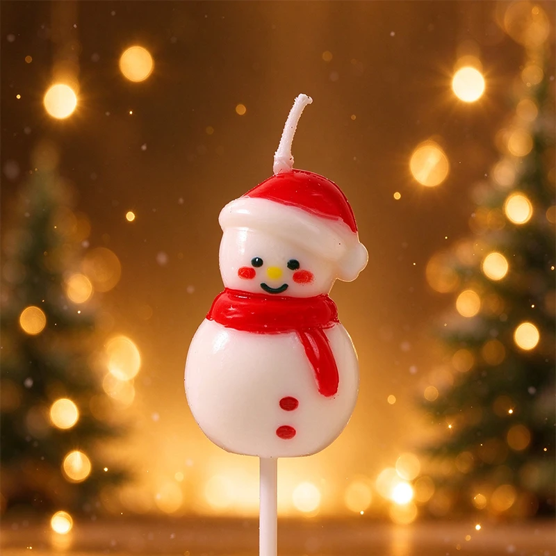 Christmas Snowman Shaped Candle Ornament Xmas Snowman Candle Cake Topper Holiday Cake Decoration for Christmas Party