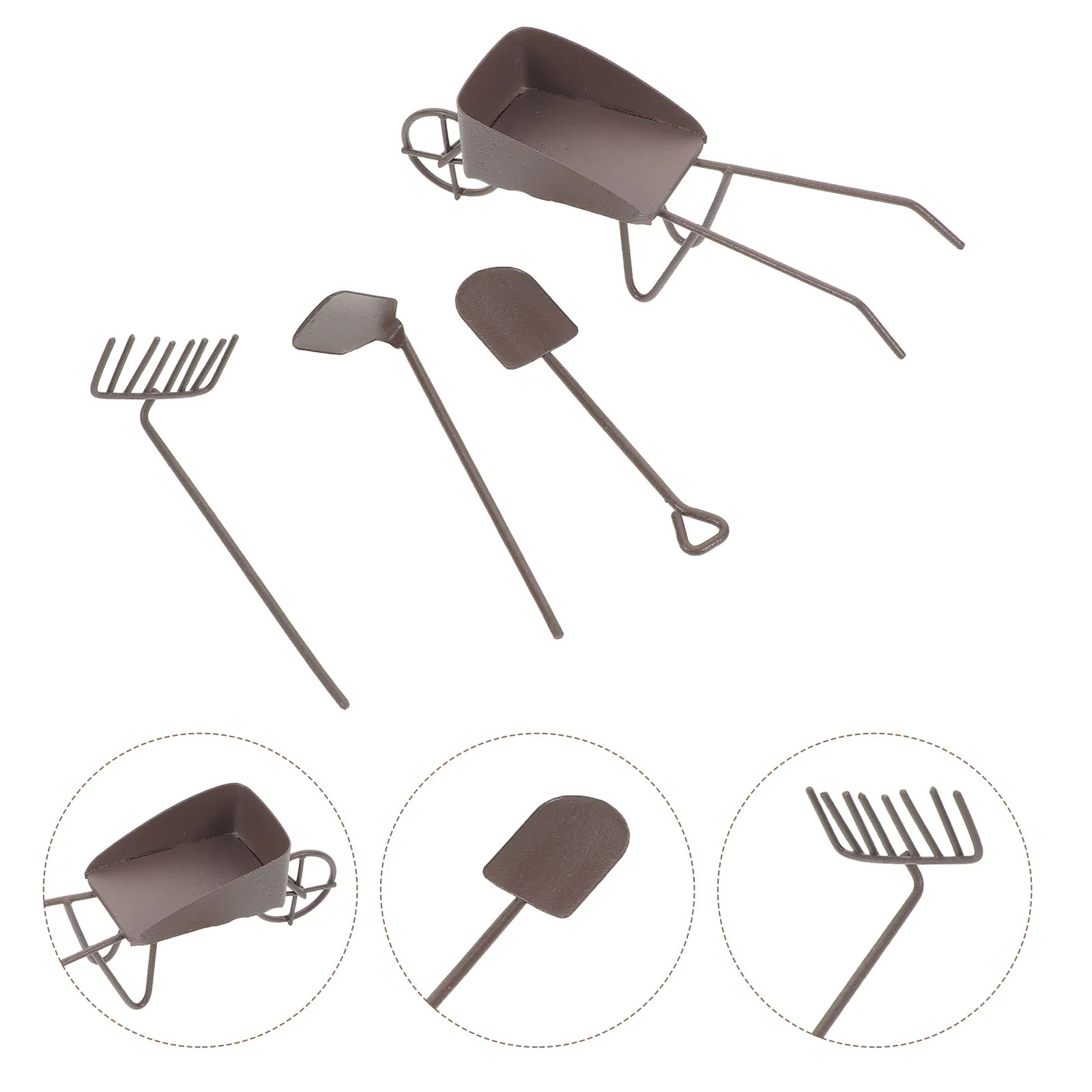 

8pcs Miniature Garden Decor Dollhouse Gardening Tools Set For Succulent Bonsai Fairy Garden Kids Mini Cart Wheelbarrow Small