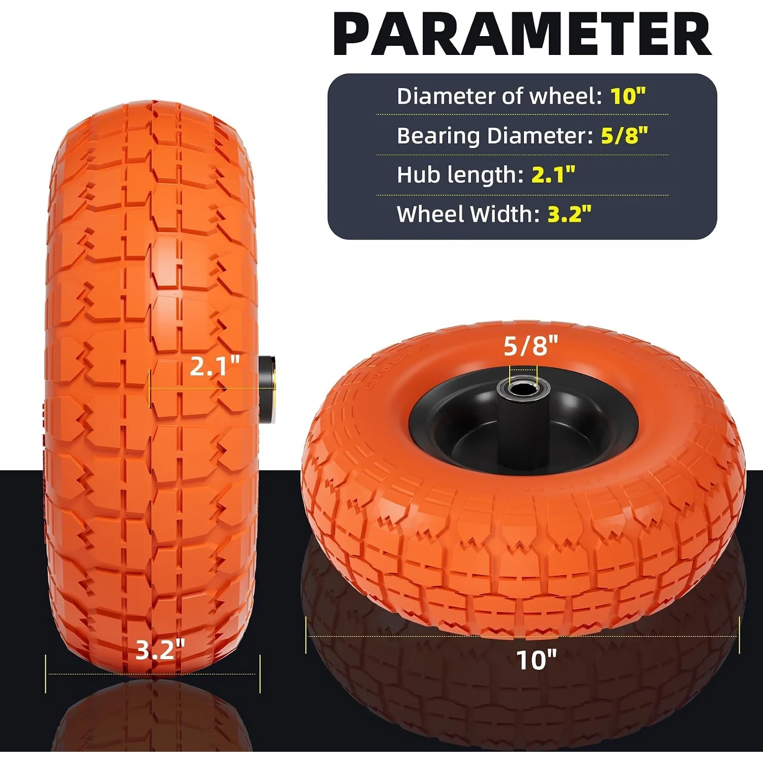 4 Pcs UPGRADED 10 Inch Flat Free Tires 4.10 3.50-4 Tire And Wheel, 4.10/3.50-4 Tires With 5/8” Axle Bore Hole And Double Sealed Bearings, For Dolly Tires/Hand Truck/Dump Cart