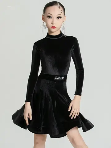 소녀 라틴 댄스 훈련 옷 가을, 겨울 긴 소매 라틴 댄스 스커트 무대 공연 경쟁 의류 Best5