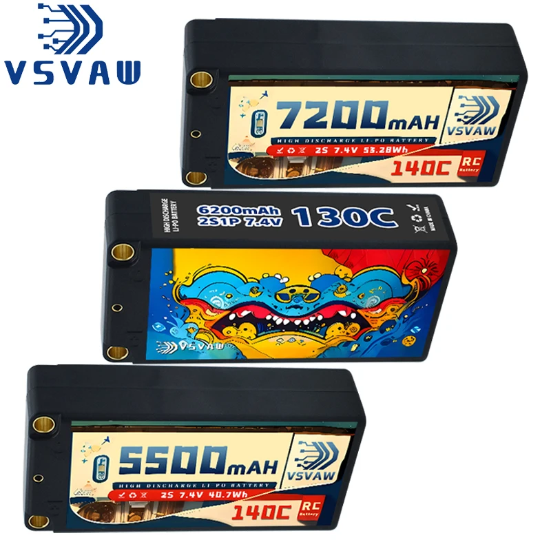 

Upgraded VSVAW 2S 7.4V 5500/6200/7200mAh 130C/140C Lipo Battery For RC Cars Four Drive Off-Road Spare Shorty Battery