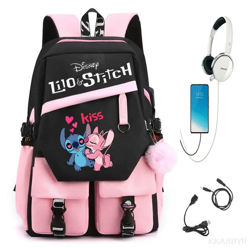 Lilo And Stitch Backpack Laptop USB Charging Capacity Backpack Women Bag Male School Bag Waterproof Daily Backpack