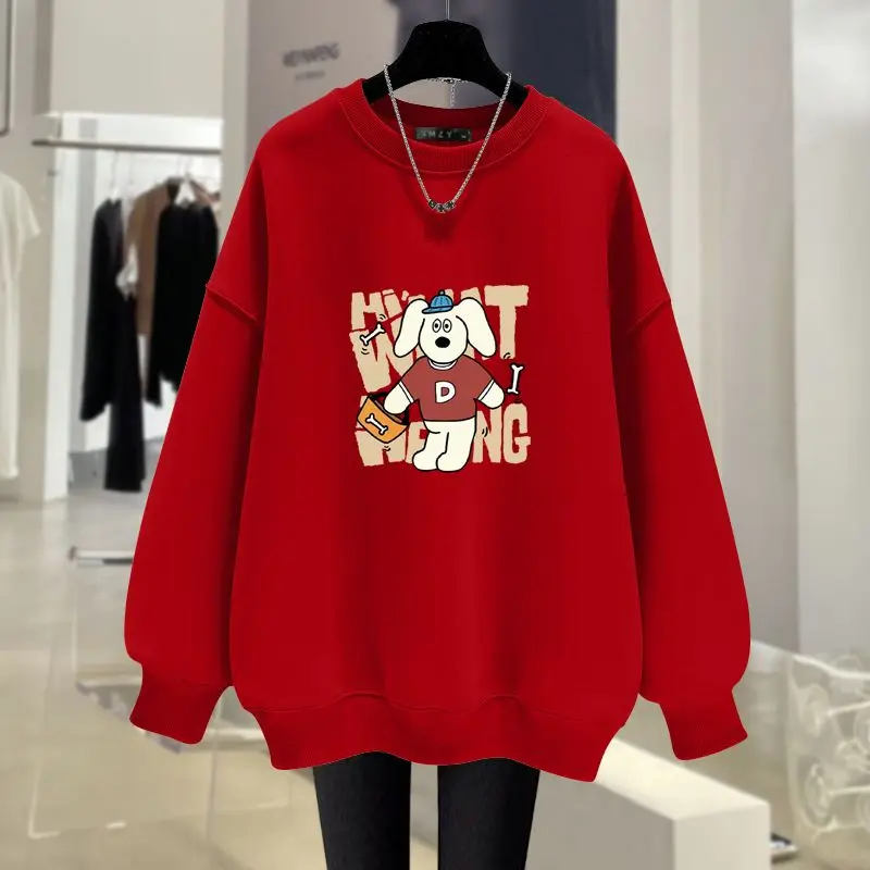 Autumn New Vintage Loose Casual Sweatshirts Women Clothing O-neck Long Sleeve Top Pullovers Fashion Y2K Cartoon Printed Hoodies