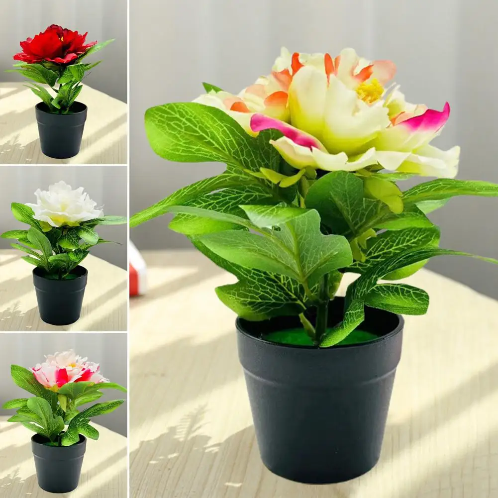 

Artificial Potted Peony Flower for Home Decor Garden Wedding Faux Floral Plants Bonsai Indoor Outdoor Desktop Decoration