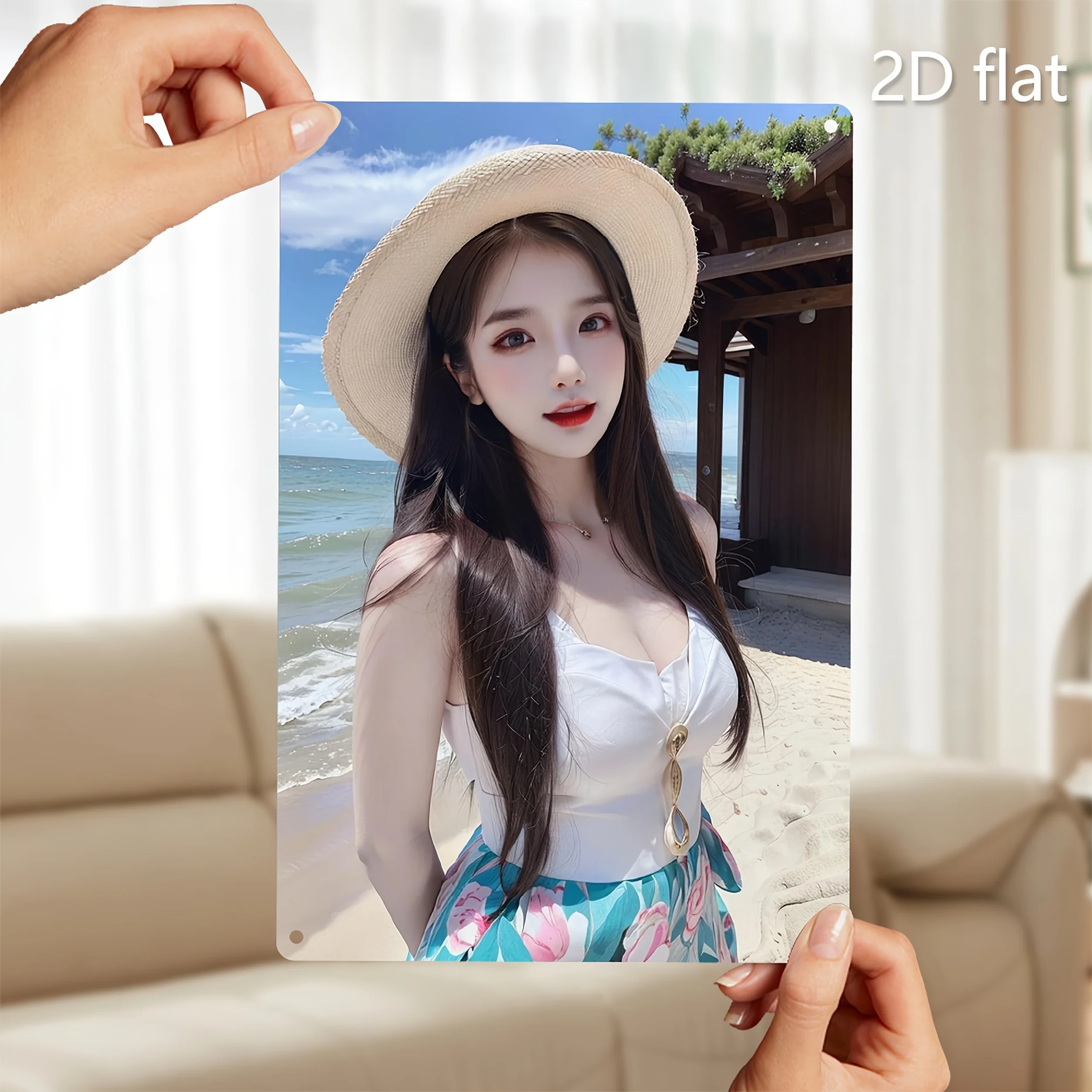 

2D Flat, 1pc, 2D Flat, Tinplate Painting, Fashioned Beachgoer, Metal Plaque, Hang Artworks, Decorative Items, Pre- Drilled, Weat