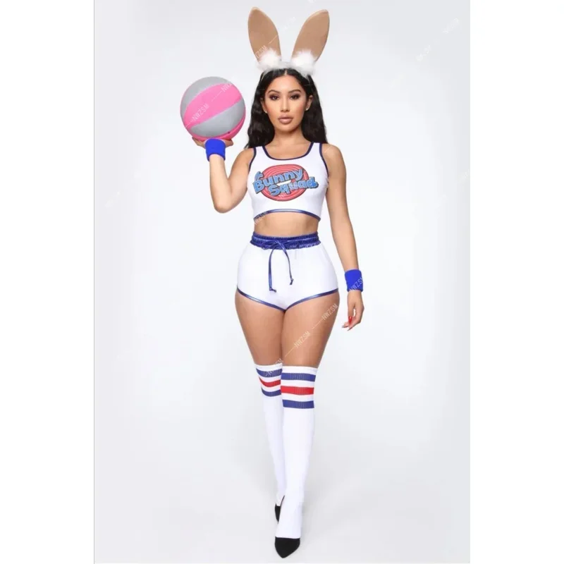 Raum Lola Bunny Kaninchen Cosplay Kostüm Kaninchen Bunny Jam Kostüme Frauen Mädchen Halloween Party Kleidung Tops Shorts Outfit Set