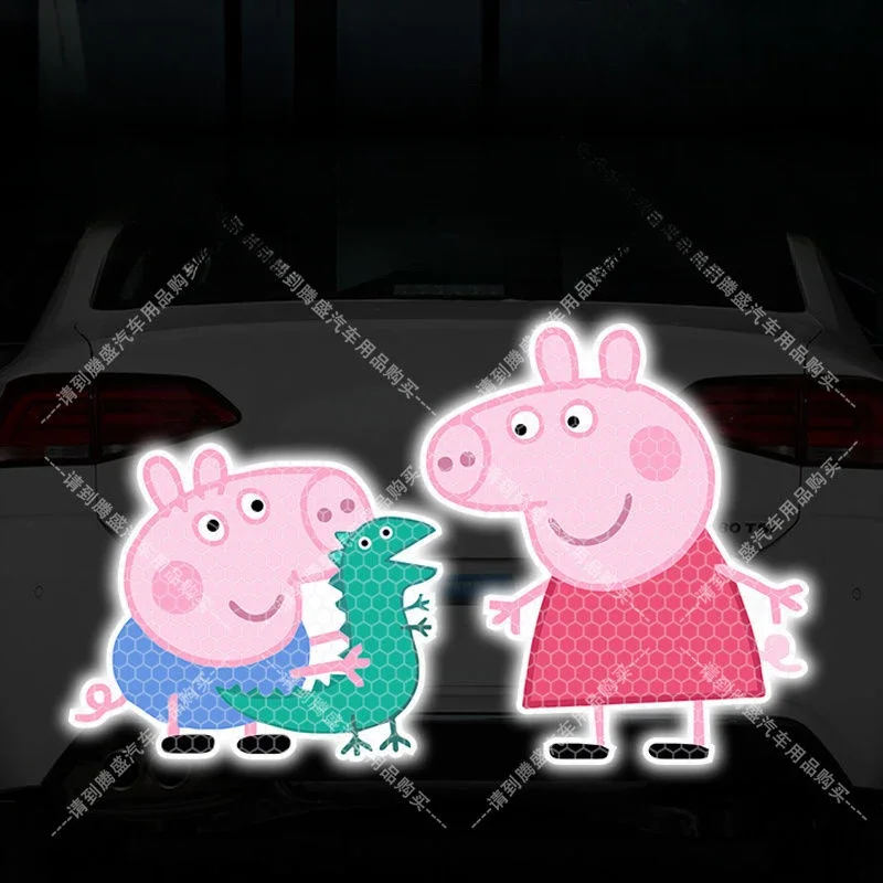 Kawaii Peppa Pig Sticker Cartoon Auto Die Krassen Elektrische Motorfiets Nachtwaarschuwing Reflecterende Decoratieve Sticker