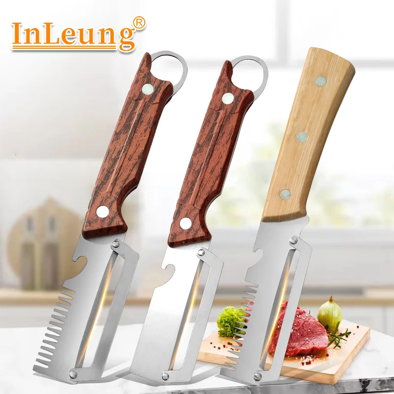 Descascador de Aço Inoxidável 3 em 1, Triturador de Cebolinha com Abridor de Garrafa, Cortador Multifuncional de Frutas, Vegetais e Batatas, Utensílio de Cozinha