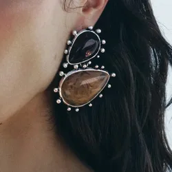 Zaa Alloy Resin Stone Pendant Studs Earrings for Women Teardrop Gold Plated Ear Rings Holiday Party Banquet Jewelry Gifts