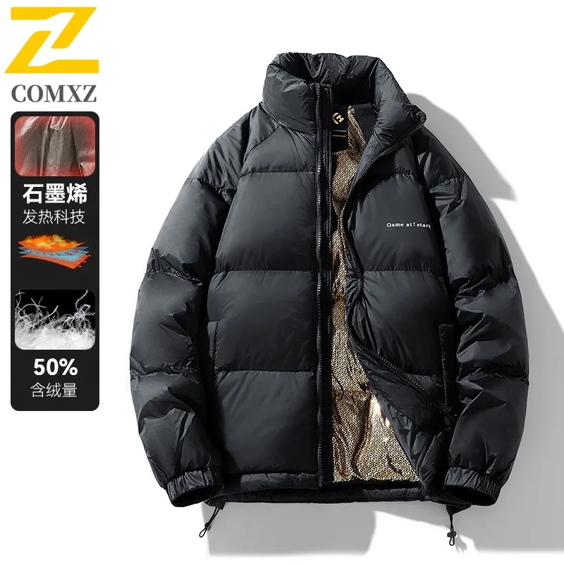 COMXZ Puffer Jacket Graphene Heating Windproof Stand Collar Skiing Cotton Padded Jacket Snowy Warn Down Jacket Men's Clothing