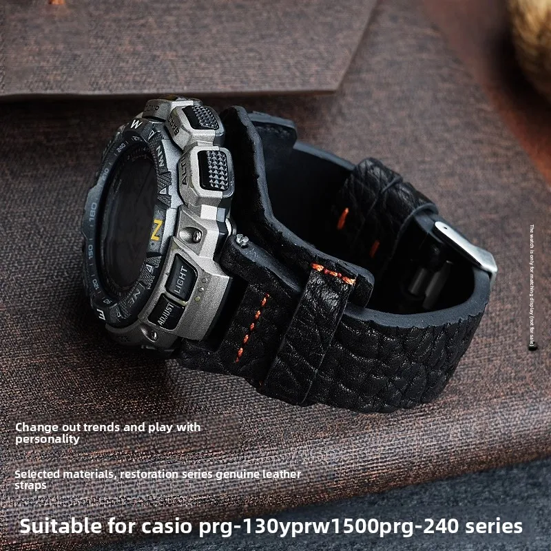 

Rough cowhide Watchband For Casio G-SHOCK PRG-240 PRG-130Y PRW-1500 Modification men Genuine leather strap Bracelet Accessories