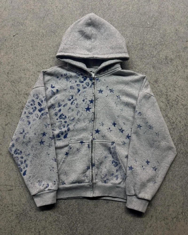 Trendy Brand Harajuku High Street Rock Oversized Zipper Hoodie Women Y2K American Hip-hop Casual Vintage Loose Sweatshirt Men