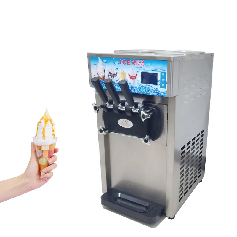 18L/H Small Desktop 2+1 Flavor Ice Cream Machine Stainless Steel Soft Ice Cream Machine Dessert Shop Ice Cream Equipment