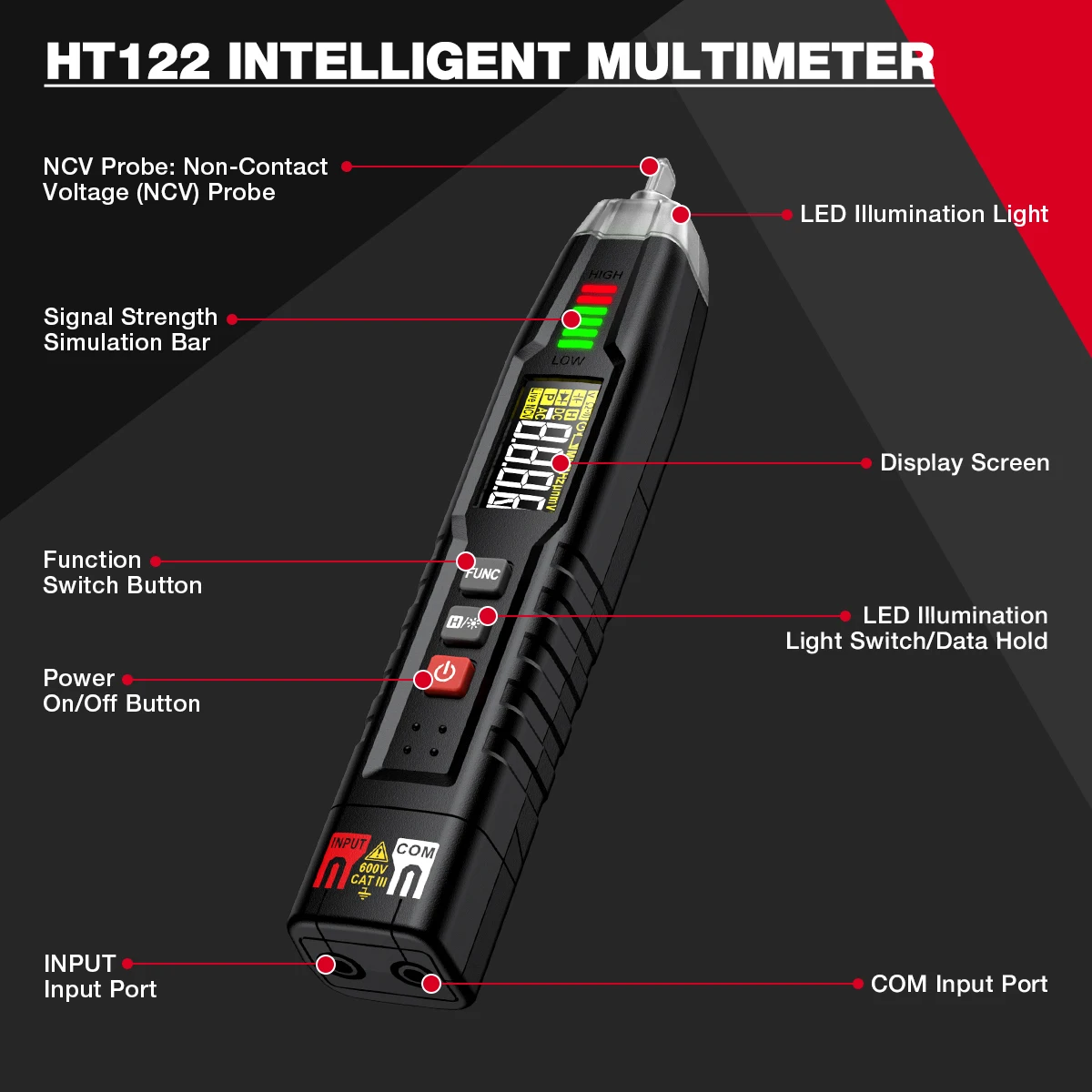 HABOTEST HT122 Smart Pen Type Multimeter Digital Multi-meter True RMS DC AC Voltage Meter Voltmeter NCV Phase Sequence Tester